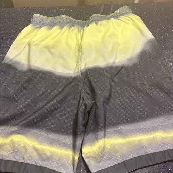 Nike Swim Trunks Navy Blue & Yellow Lined Pockets Drawstring Above Knee Sz L - Picture 4 of 7